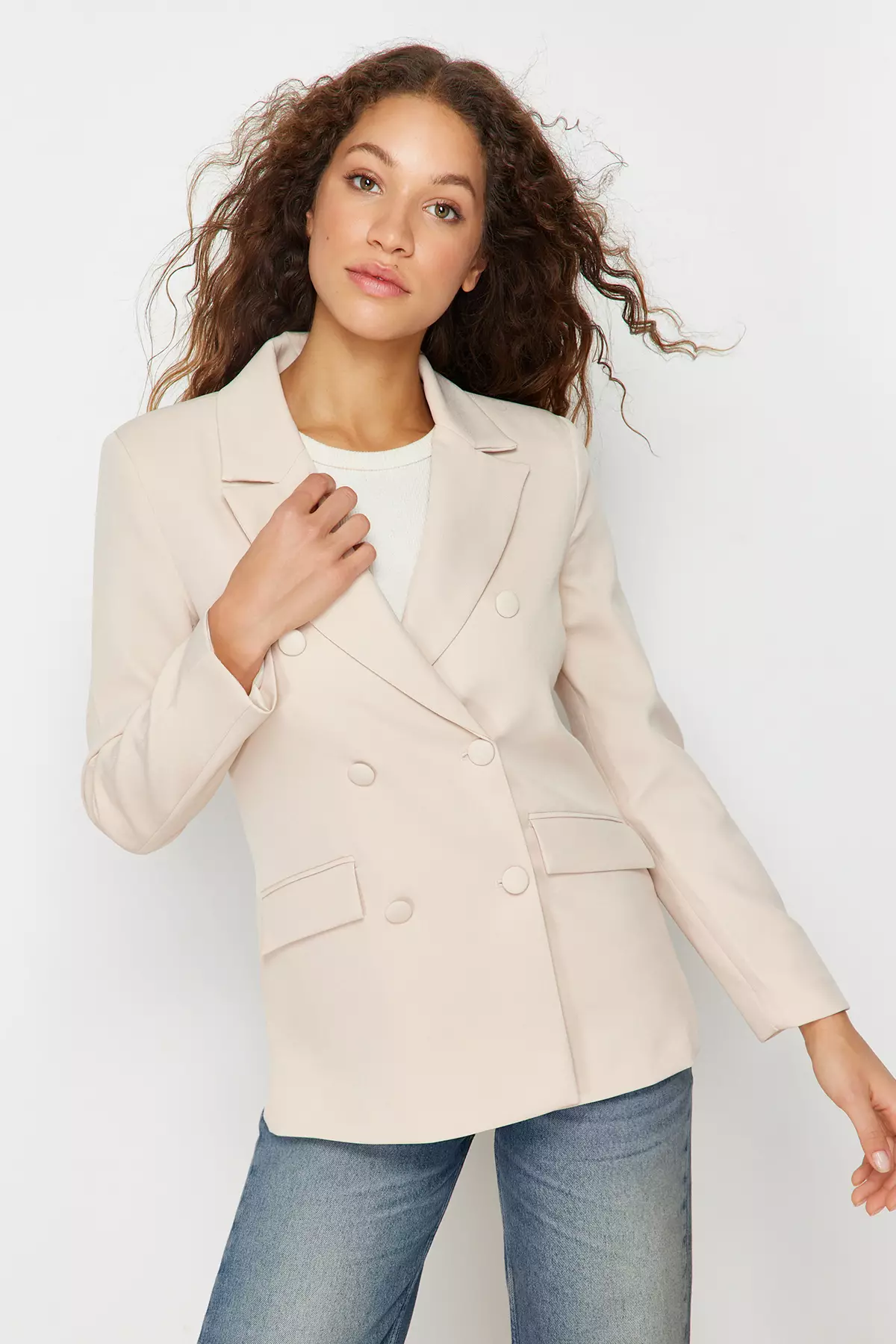 Double Breasted Buttoned Blazer