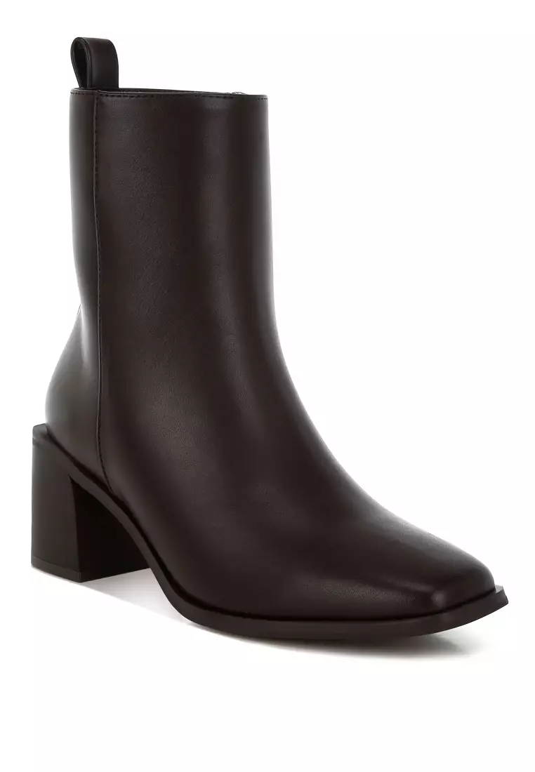Square Toe Faux Leather Boots in Chocolate