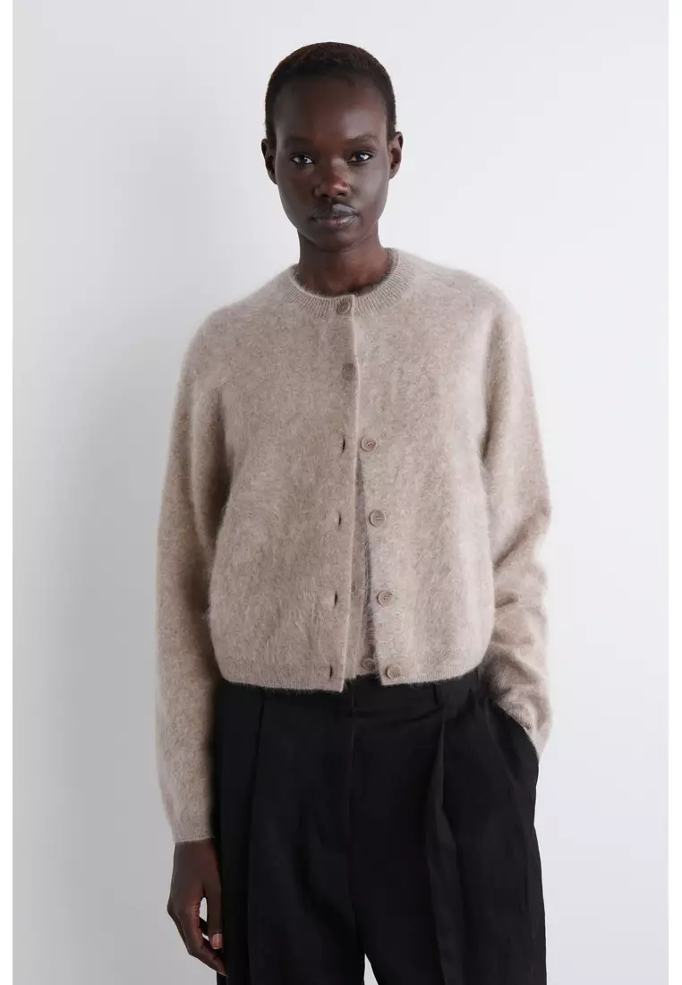 BRUSHED-CASHMERE CREW-NECK CARDIGAN