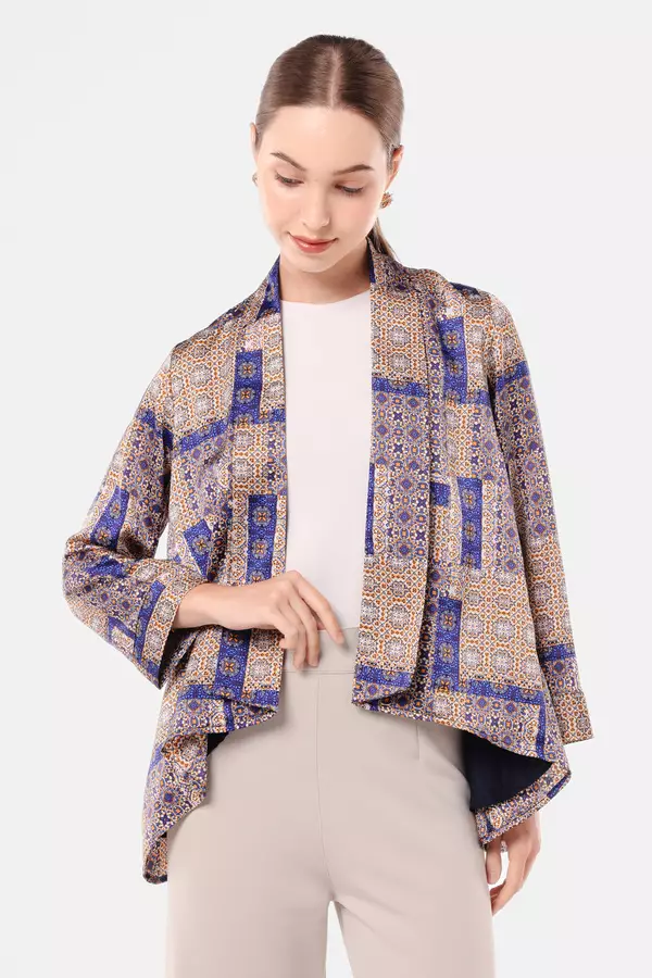 MINIMAL - Malika - Cardigan Motif Tenun Bunga - Navy Warna Navy