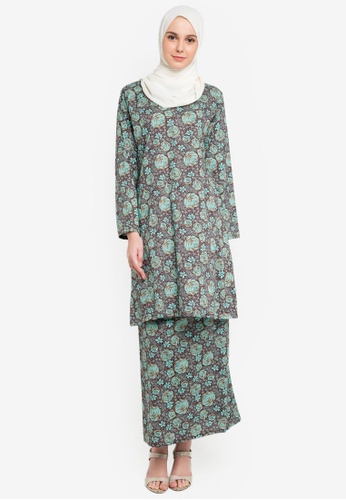 Baju Kurung English Cotton From Azka Collection In Blue And Multi