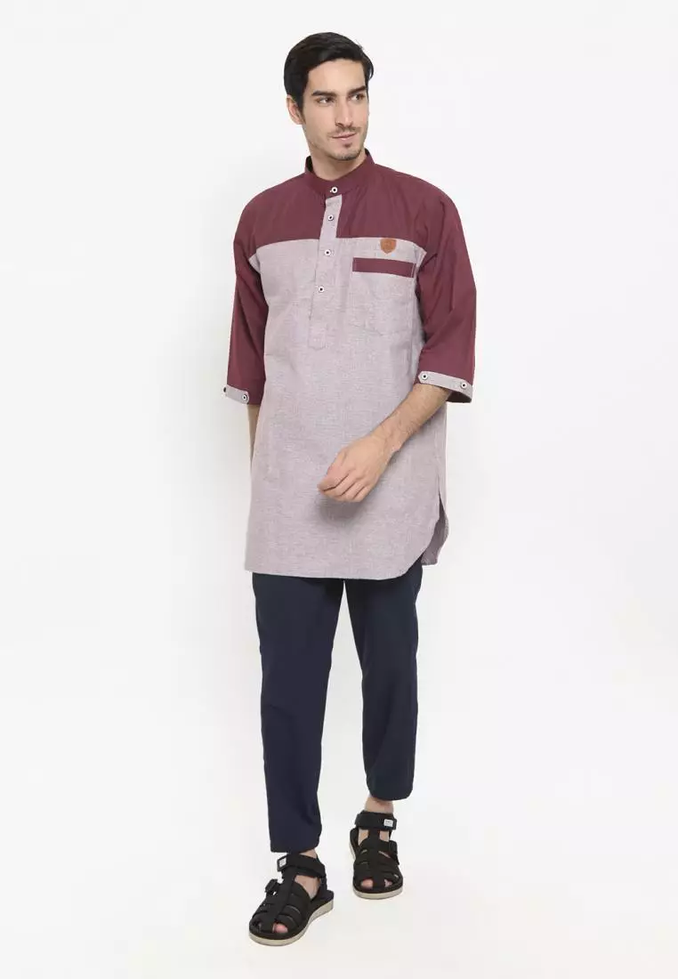 Zayidan Baju Koko Gamis Muslim Pria Tamam - Pink Maroon