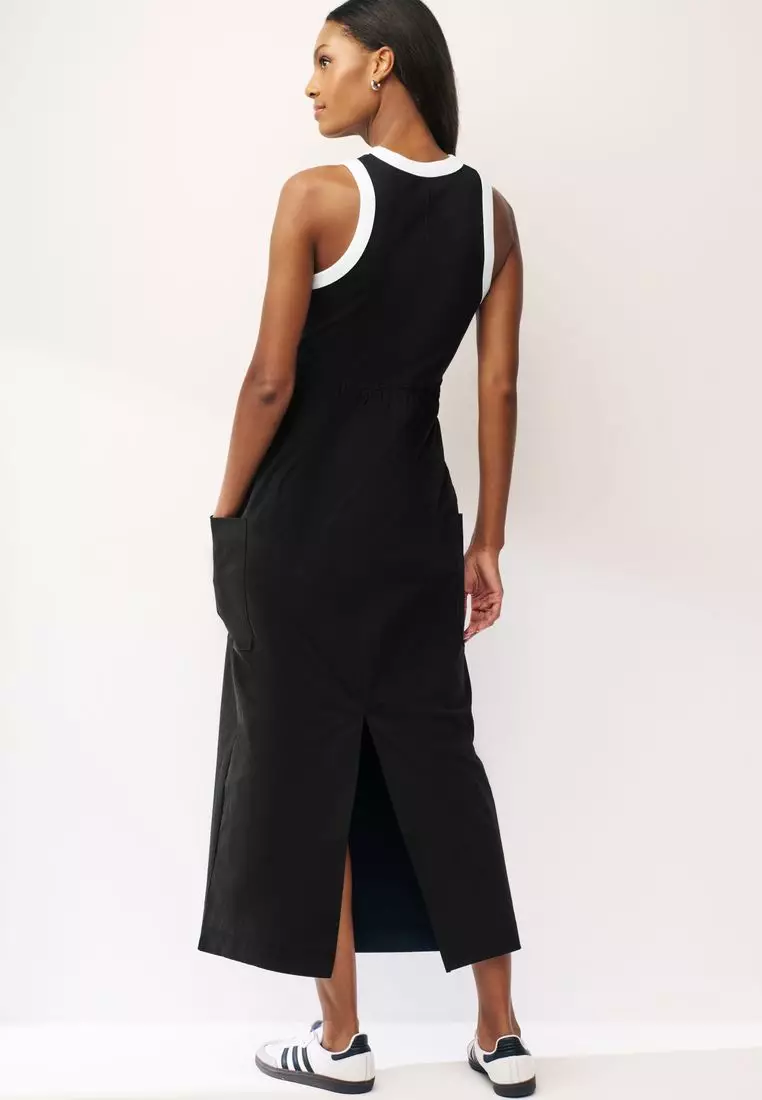 Woven Mix Cargo Ribbed Tank Dress