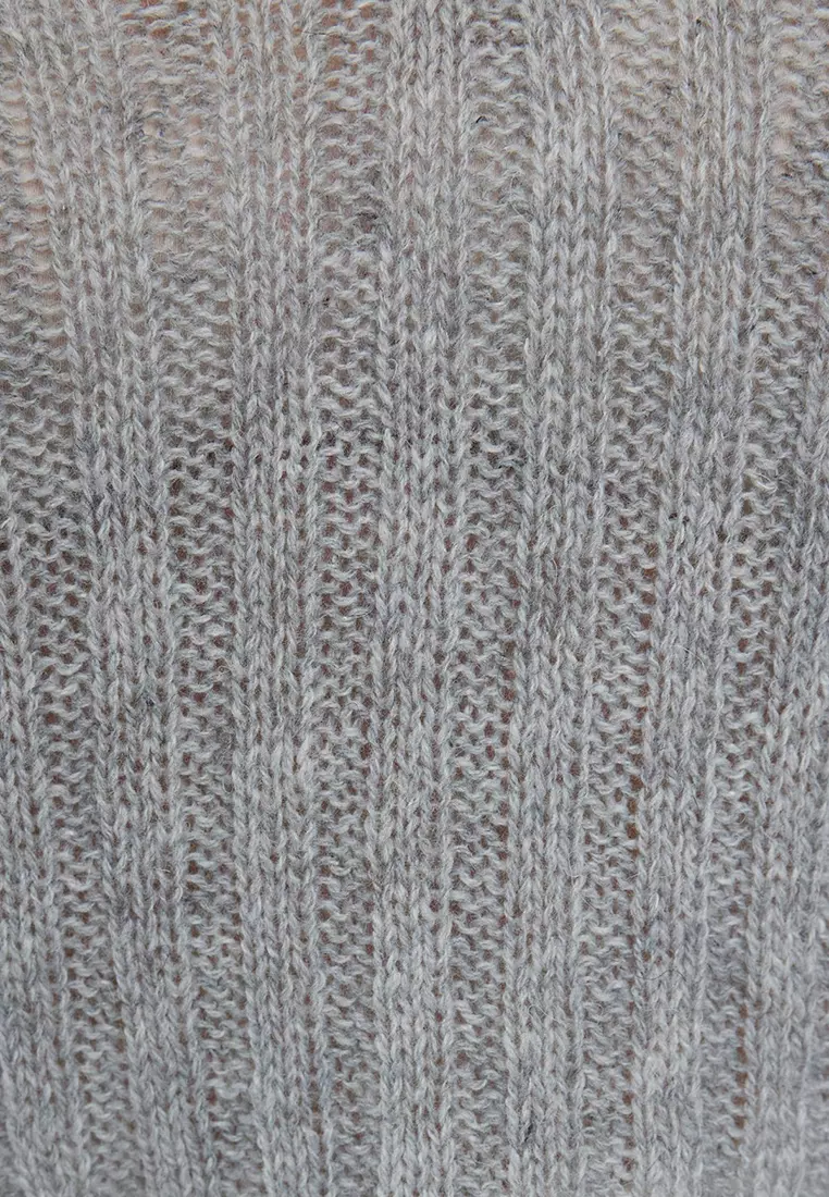 Gray V-Neck Ribbed Knitwear Sweater Tbbaw25An00023