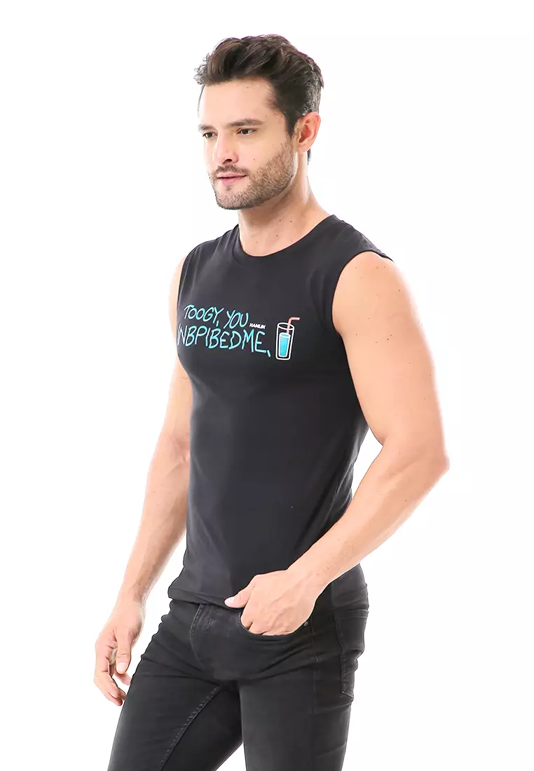 Bobby Atasan Kasual Pria Singlet Motif Toogy You Sleeveless Tshirt Material Cotton ORIGINAL - Black