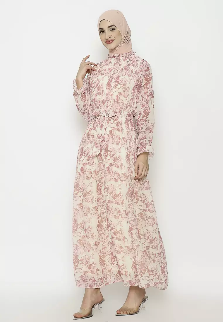 Urban Exchange Aiysah Gamis Pink - Gamis Merah Muda Pleat Warna Pink