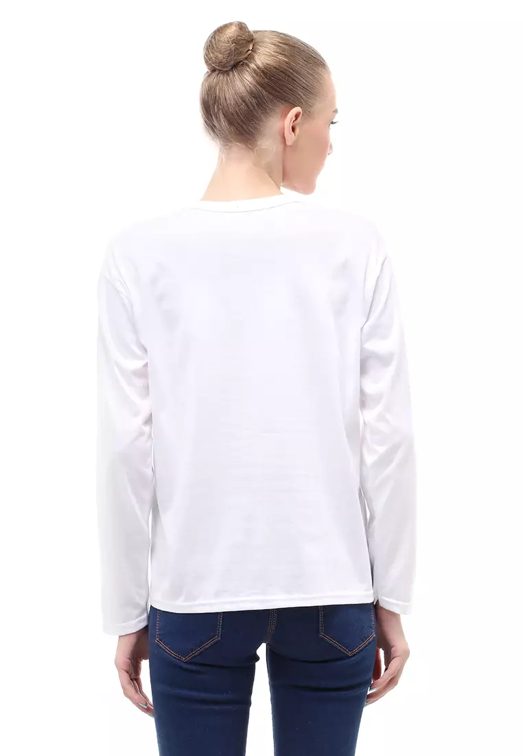 Heller Kaos Atasan Wanita Oversize Motif Print Short Sleeves Relaxed Fit - Lepan Putih