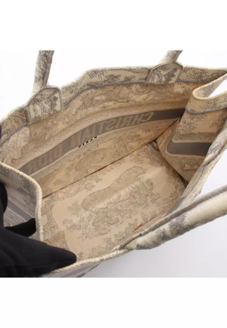 Pre-Loved Christian Dior BOOK TOTE book tote medium bag Toile De Jouy Handbag tote bag canvas ivory Light gray