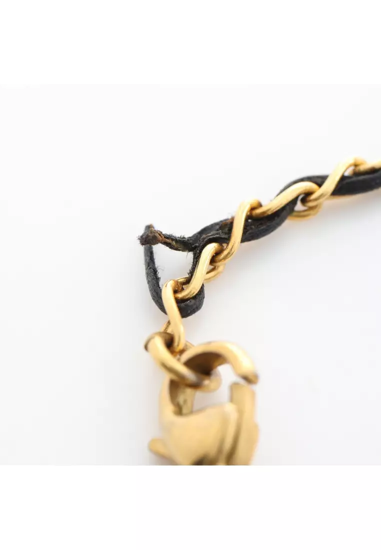 Pre-loved CHANEL coco mark camellia necklace leather gold black 96P