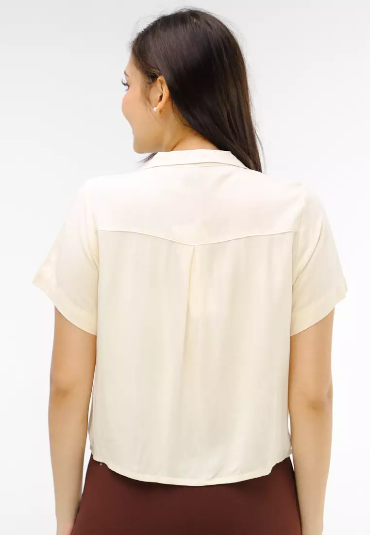 Woven Plain Rayon Short Sleeves Blouse