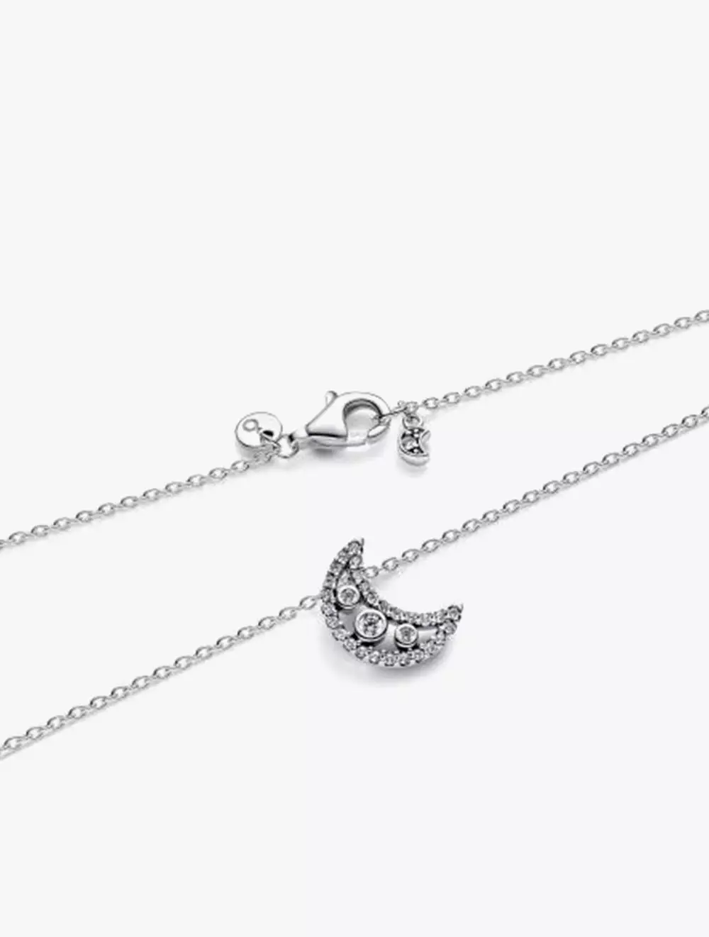 Moon Sterling Silver Pendant Necklace with Clear Cubic Zirconia - 50