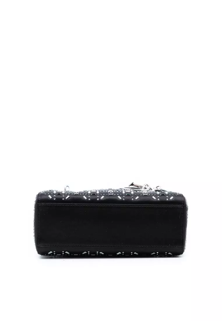 Pre-Loved Dior Mini Satin Cannage Strass Crystal Embellished Lady Dior