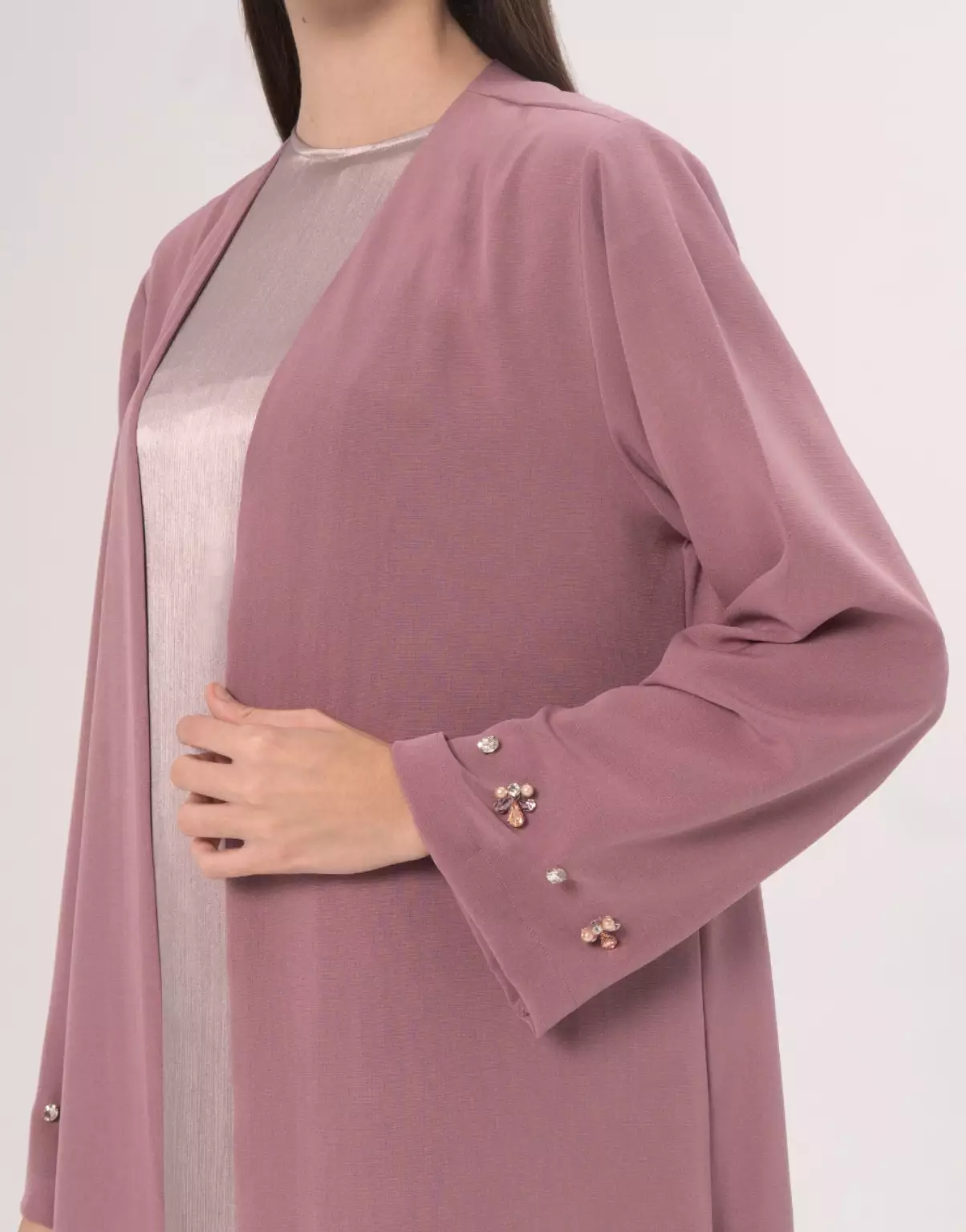 Demure Studio Aluna Crystal Open Abaya - Dusty Mauve