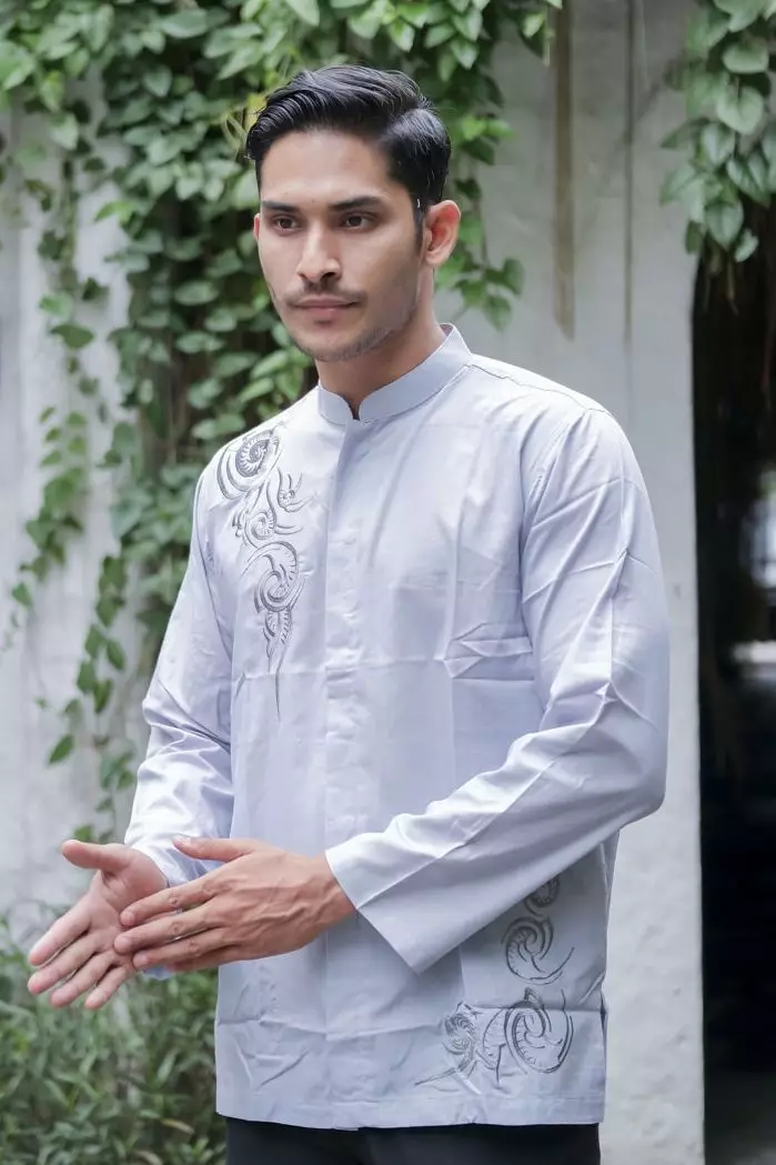 Koko Pria Panjang Bordir  A2J12 Abu Muda