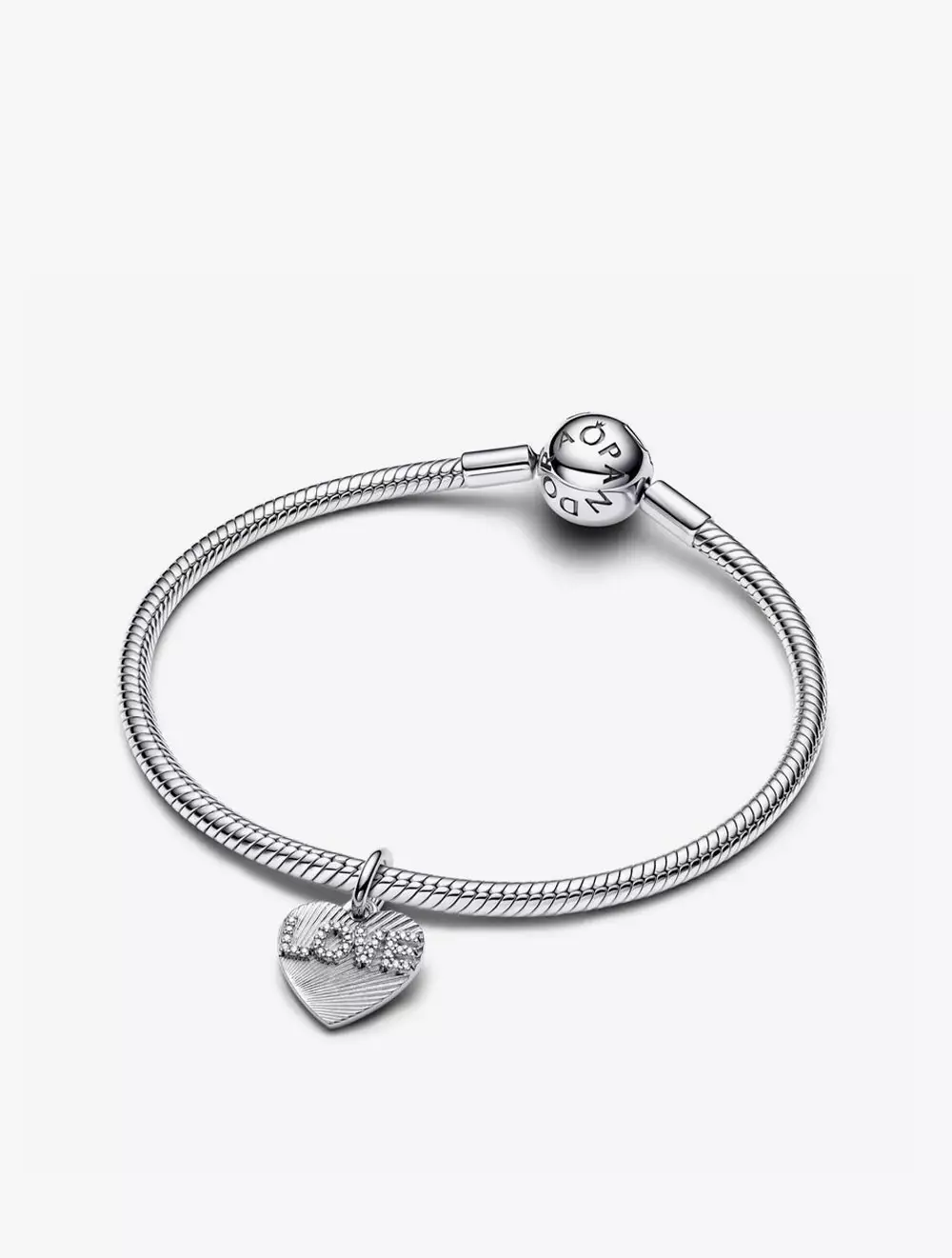 Engravable love heart sterling silver dangle with clear cubic zirconia