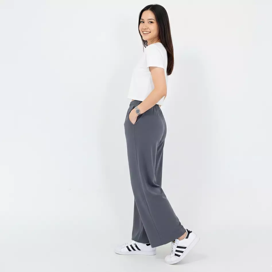 Jasmine Wide Terry Pants - Celana Panjang Wanita Grey