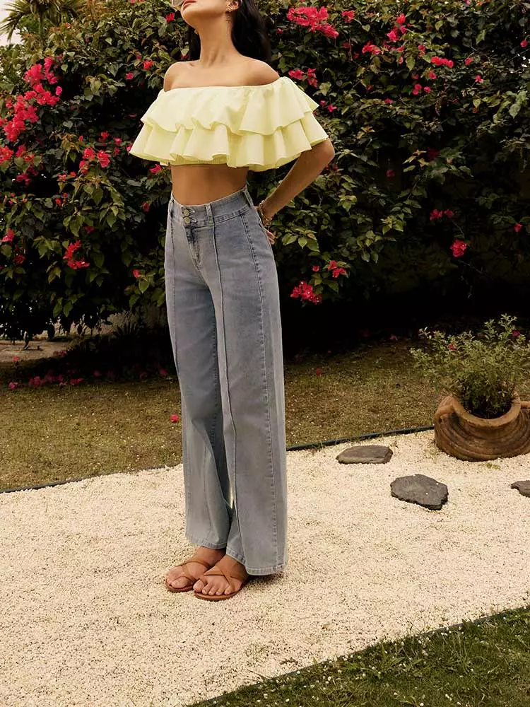 Two-Way Off-Shoulder Ruffled Short Sleeve Crop Top [AB18158]