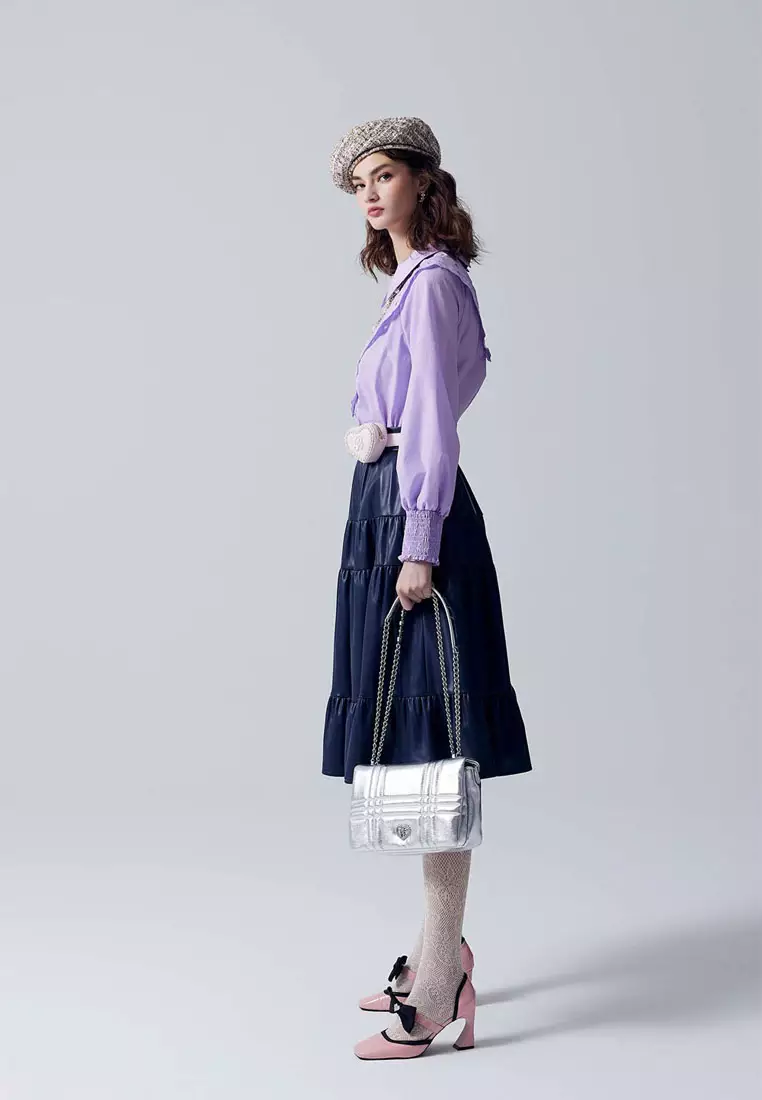 Hollow Out Detail Purple Blouse