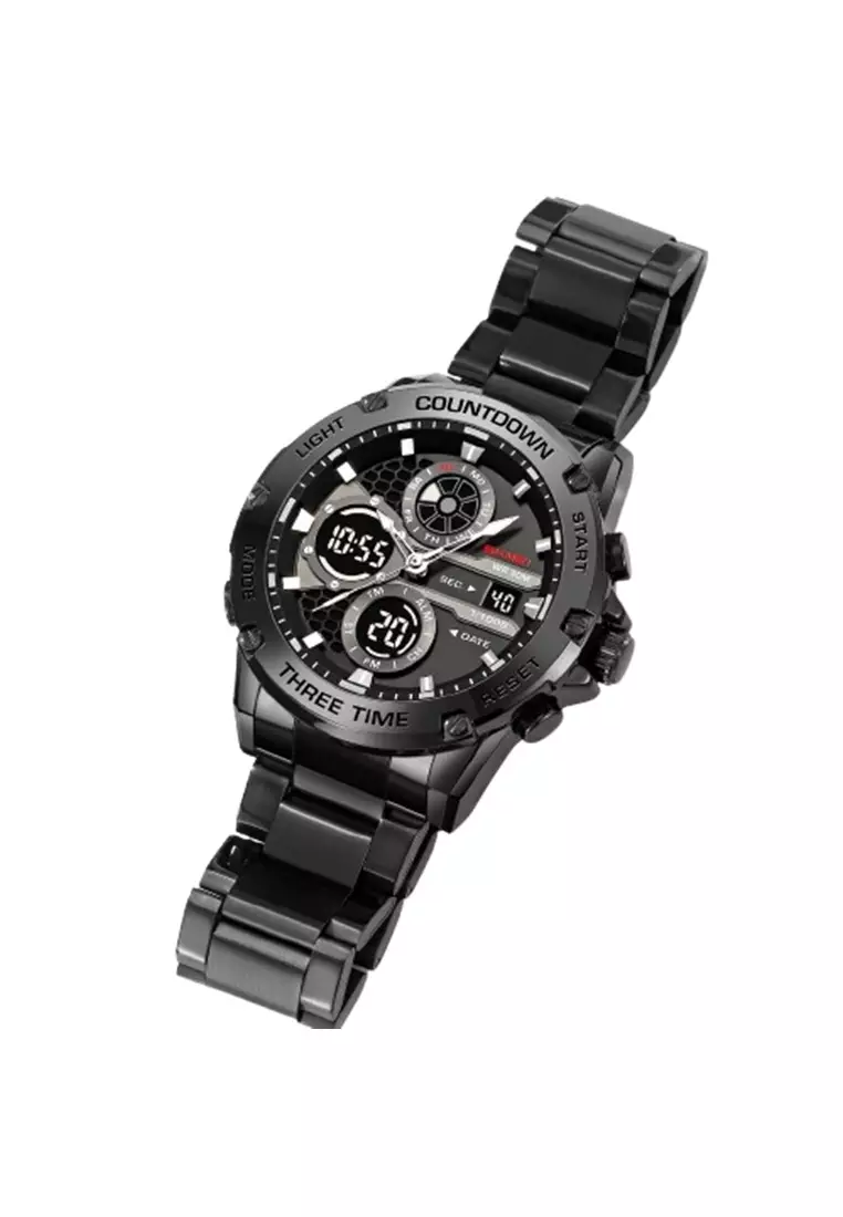 Jam Tangan Pria Digital Analog Tali Stainless Rantai 2502 ORIGINAL - Black