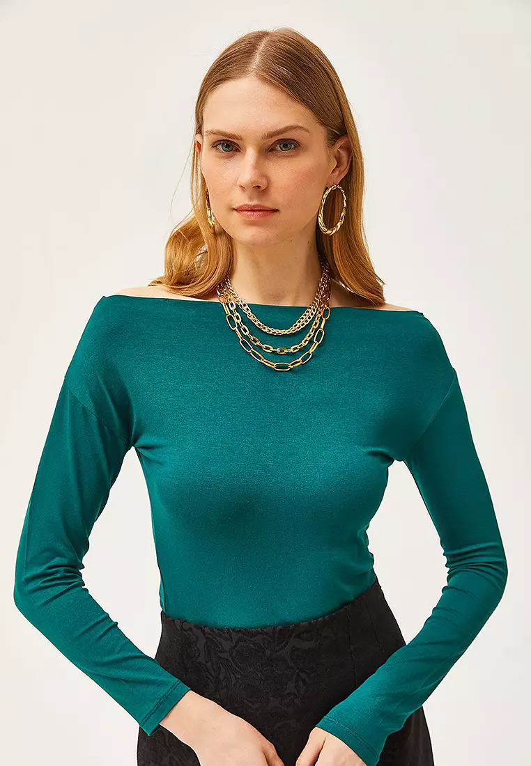 Women's Boat Neck Knitted Viscose Blouse BLZ-19002486