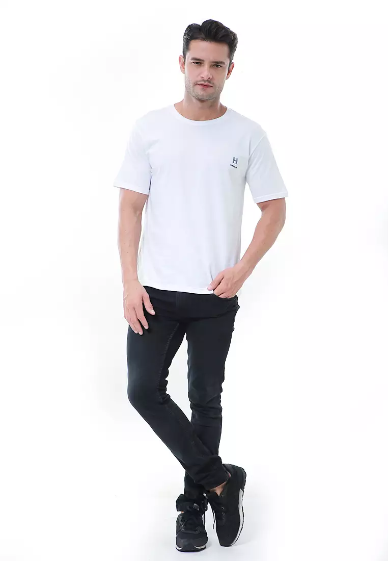 Aisley Atasan Pria Kaos Polos Lengan Pendek Casual T-Shirt Desain Simple Material Cotton ORIGINAL - White