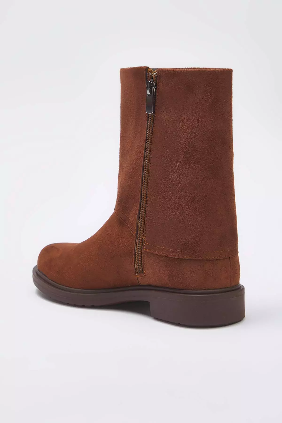 Dark Brown Buckle Detailed Suede Women'S 3 Cm Sole Boots Takaw26Bo00071