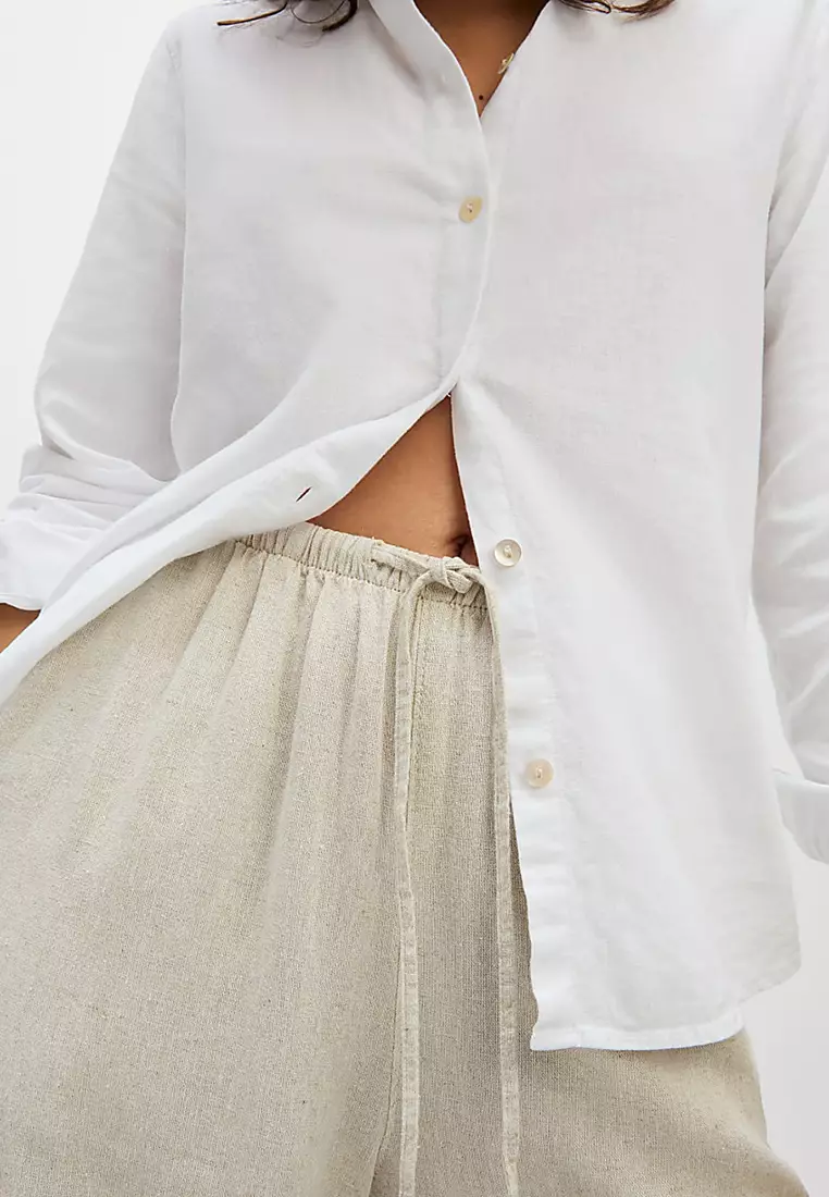 Linen Blend Wide Leg Trousers
