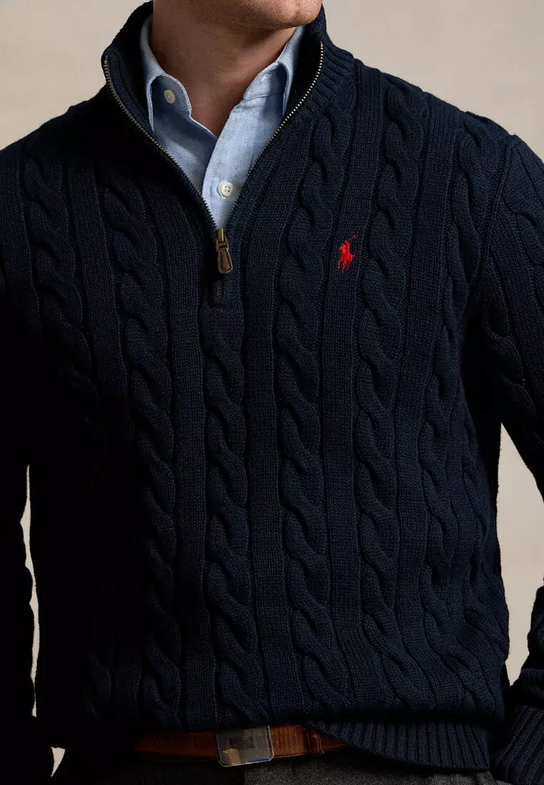 Cable-Knit Cotton Quarter-Zip Sweater