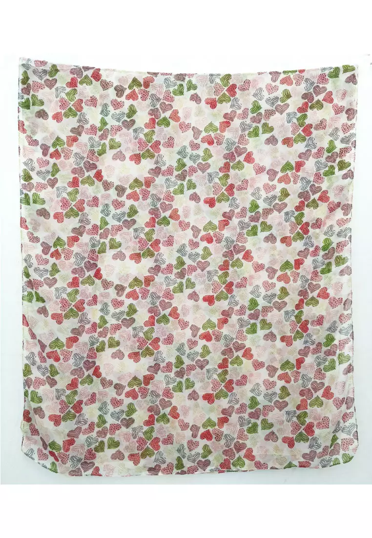 Aksesoris Wanita Printed Rose Hearts Scarf White, Pink & Multi
