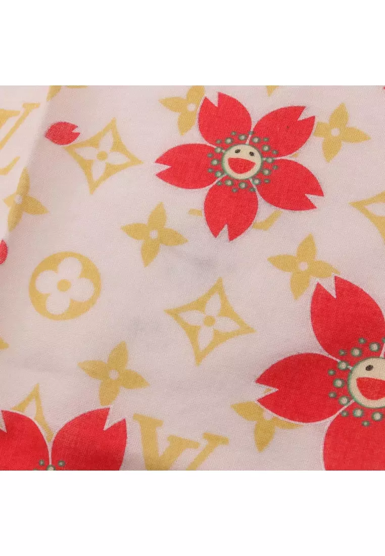Pre-Loved Louis Vuitton LOUIS VUITTON × Takashi Murakami monogram cherry blossom scarf cotton pink Red multicolor