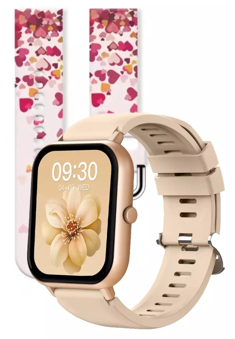 Valentine's Day Special IOS/Android Gold Color SmartWatch with 2 Rubber Straps