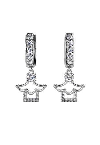 Her Jewellery silver Dangling Huts Earrings (White Gold) - Made with Swarovski Crystals 6A196ACD891DC2GS_1