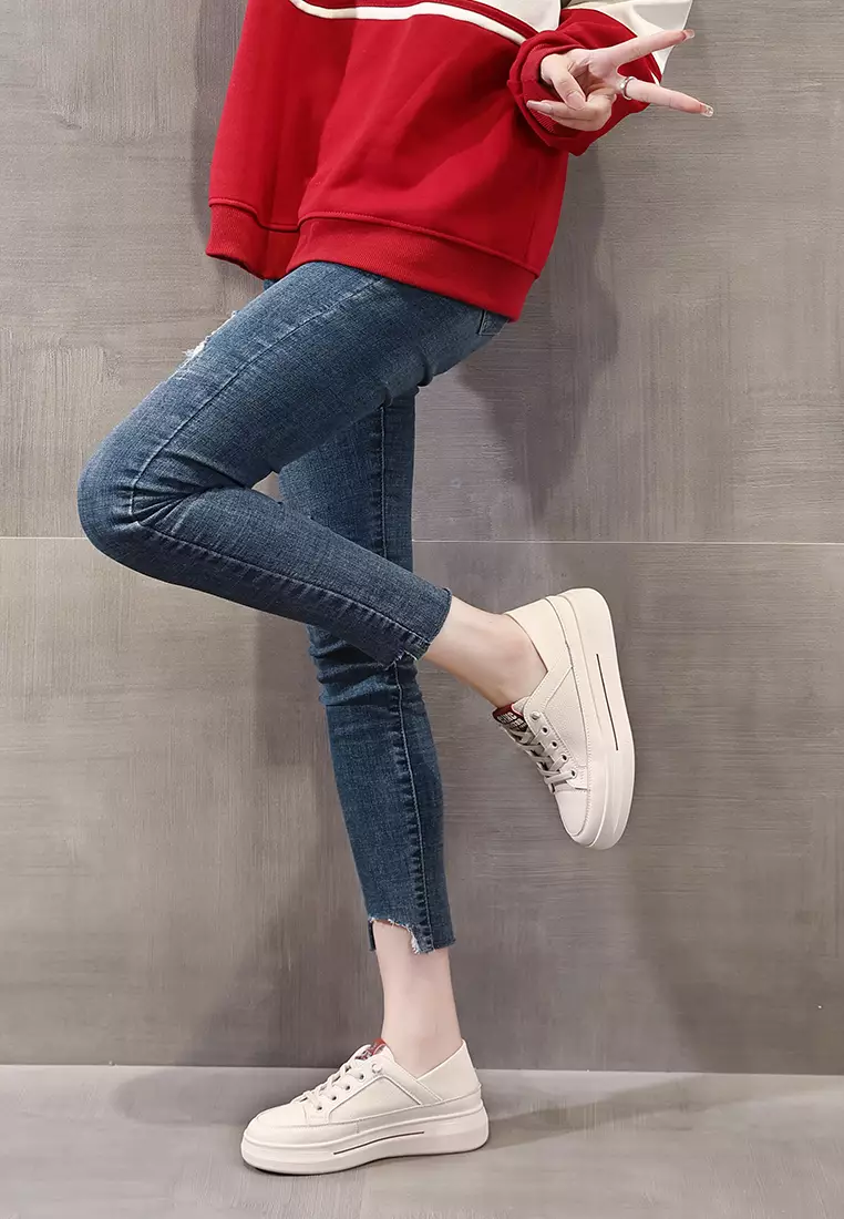 Genuine Leather Flat White Sneakers RX-Y5990