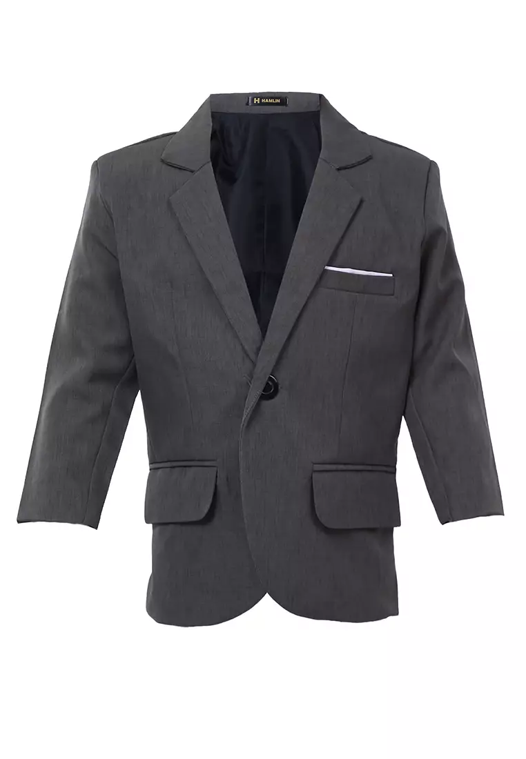 Wesley Jas Formal Anak Pria Plain Motive Full Furing Kids Blazer Material Cotton ORIGINAL - Gray