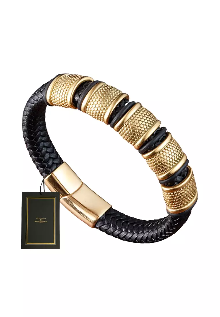 Buy HAPPY FRIDAYS Stainless Steel Leather Braided Bracelet OSD