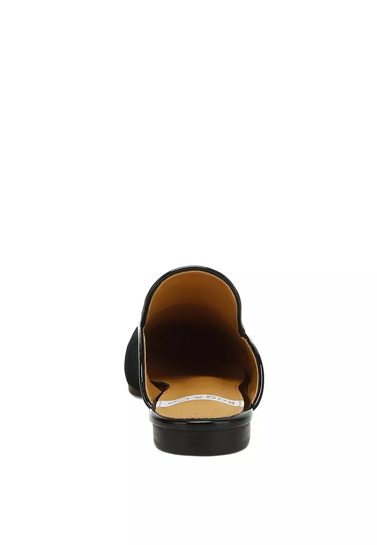 Velvet Textured Slip On Mules in Black