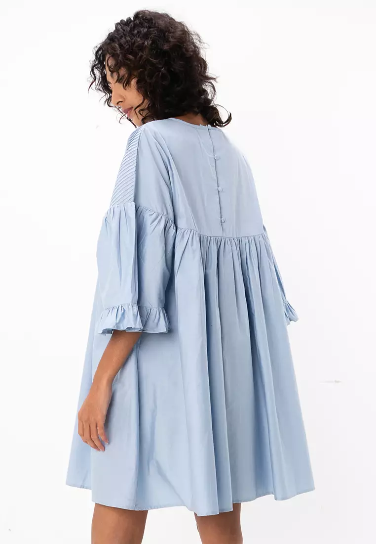 Pintuck Puff Sleeve Mini Smock Dress