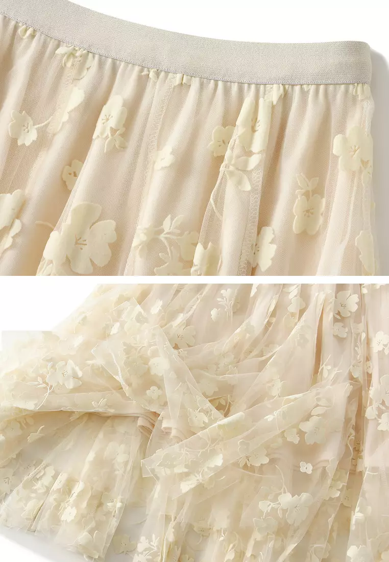 Patchwork Flocked Tulle A-line Skirt AF5215