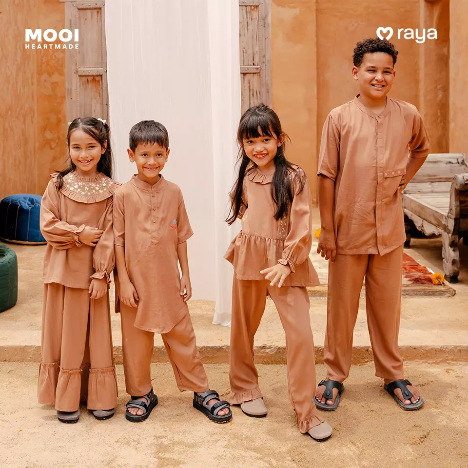 Mooi Setelan Anak Perempuan Raya Collection Asra Tunic Ruffle Set - Camel Brown