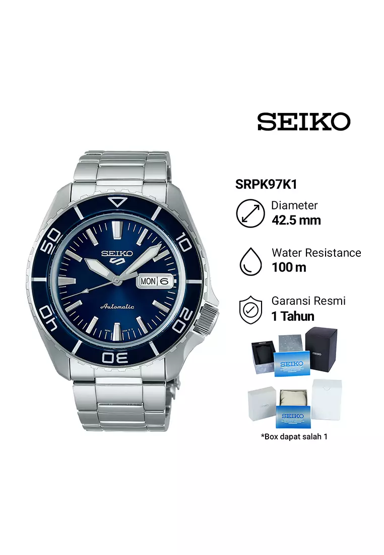 Seiko 5 Sports - Jam Tangan Automatic Pria - Blue Dial Stainless Steel Band - SRPK97K1
