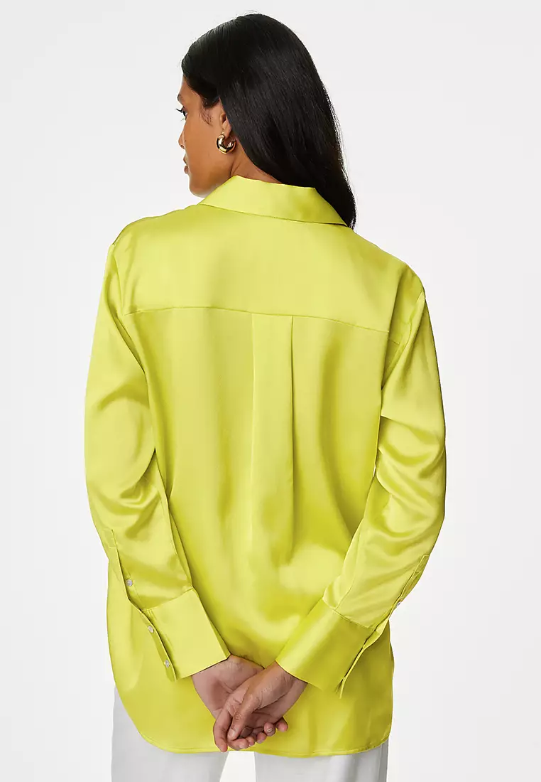 Satin Collared Longline Oversized Shirt