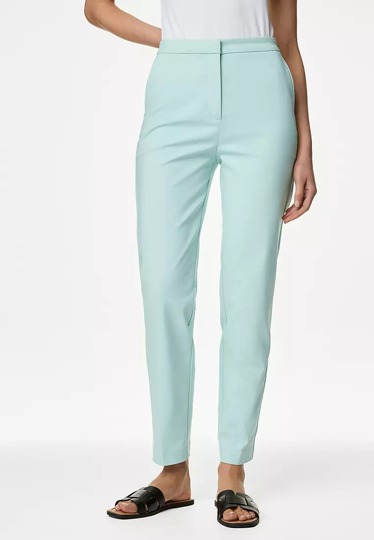 Cotton Blend Slim Fit Ankle Grazer Trousers