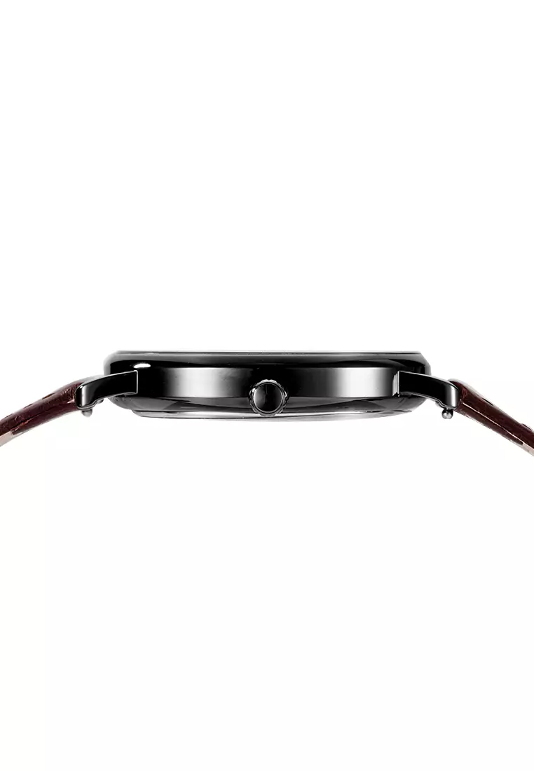 Men's Watch 40mm Grange Hill Date Leather Brown Leather Strap Black Case- Brown