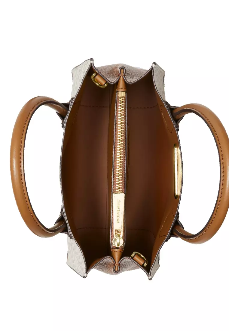 Michael Kors Mercer Medium Messenger Signature Crossbody Bag - Vanilla/Brown