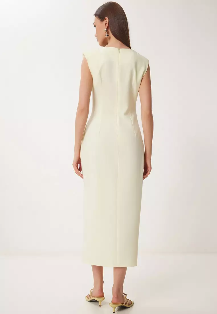 Padded Draped Midi Woven Dress