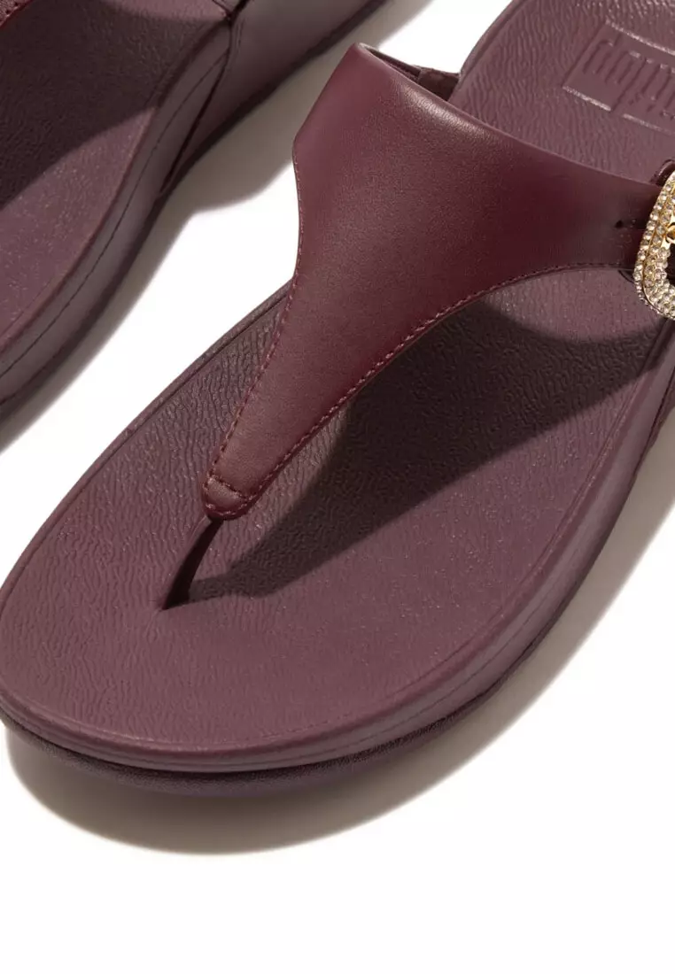 FitFlop LULU Crystal-Buckle Leather Toe-Post Sandals - Mauve Wine (HN9-B37)