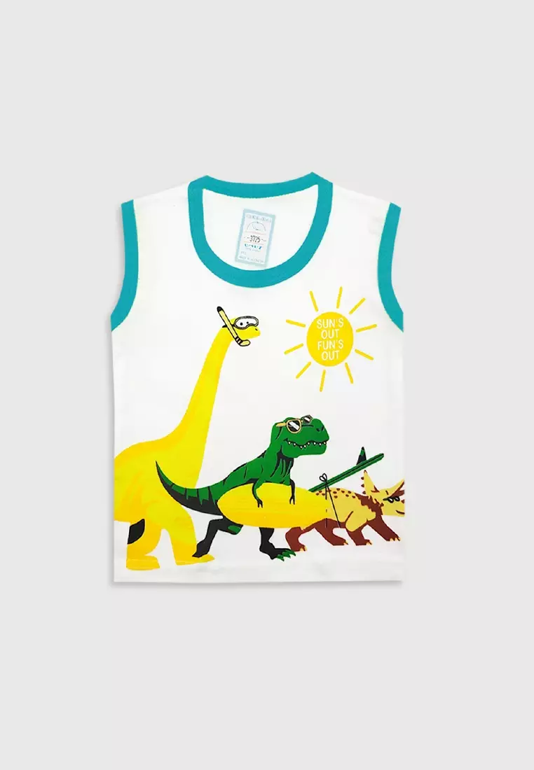 Wakakids Setelan Bayi Anak Singlet Dinosaur 3725 Hijau
