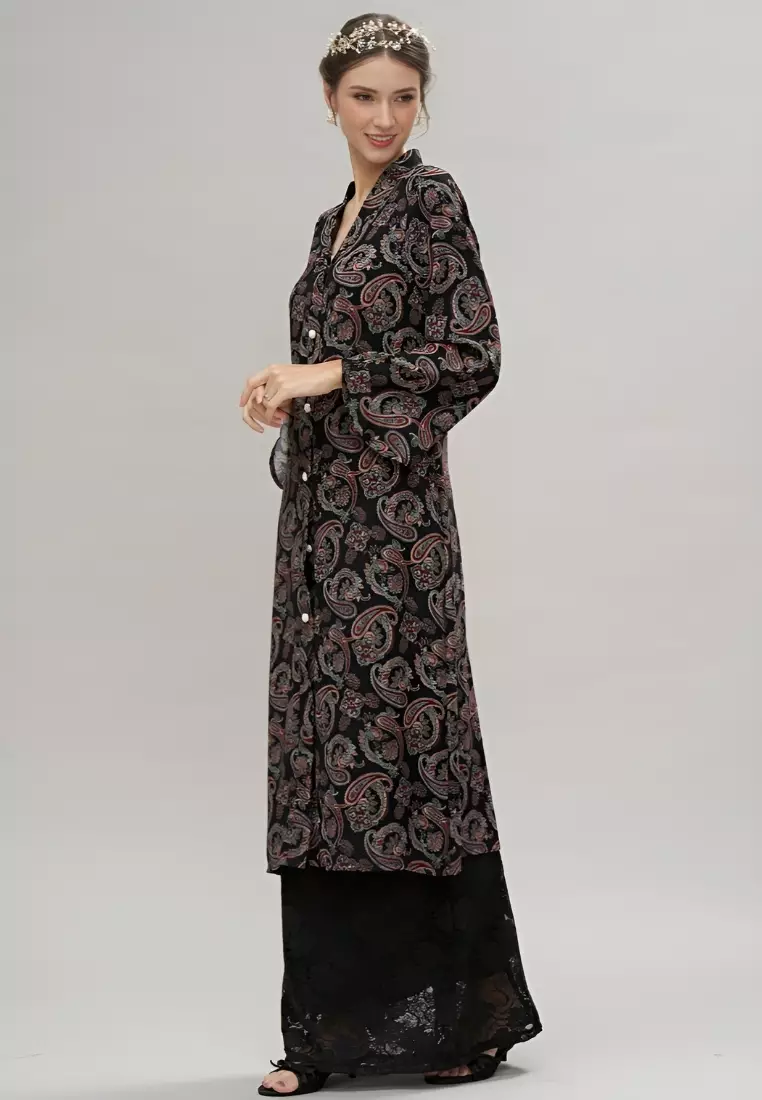 Black Paisley Modern Long Kebaya Top