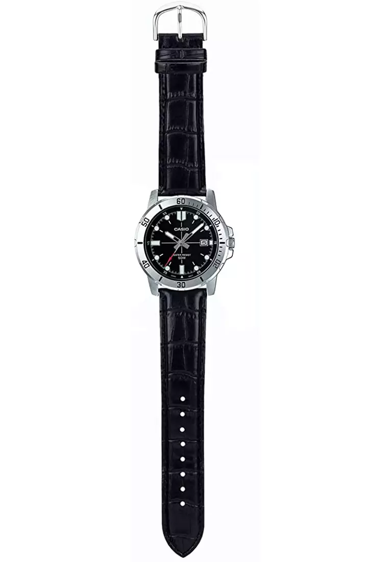 Casio - Jam Tangan Pria - Silver - Black Leather Strap - MTP-VD01L-1EV