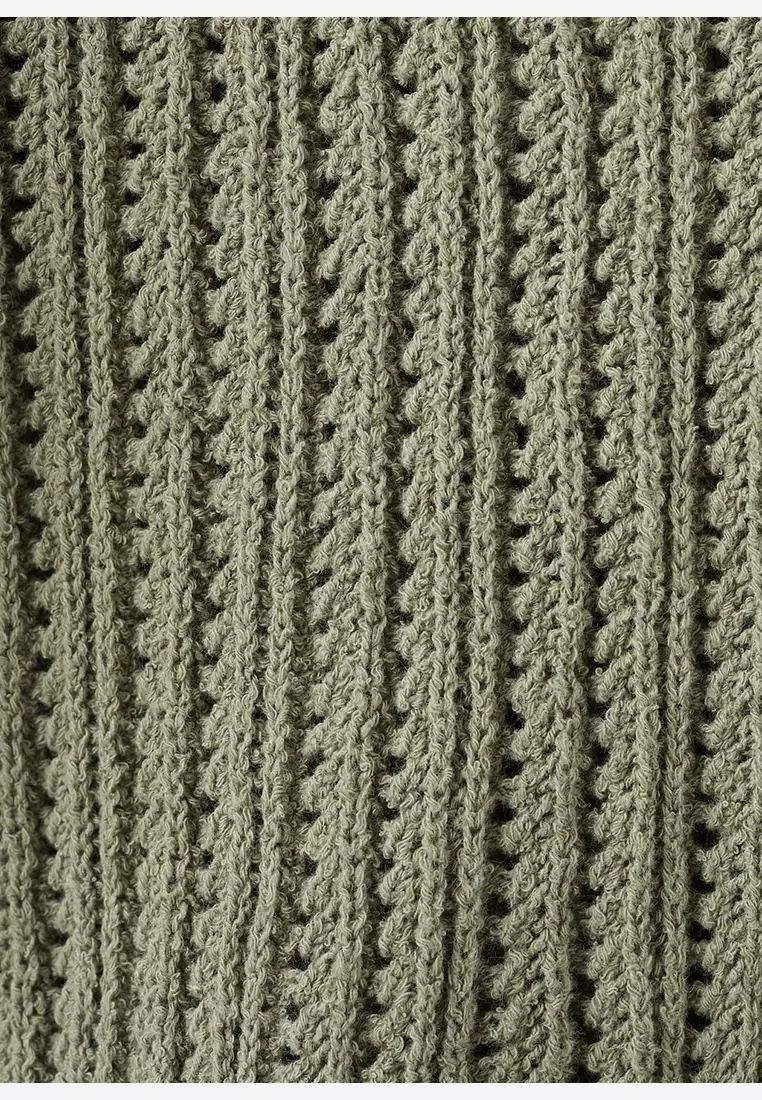 Openwork Knitted Polo-Neck Sweater
